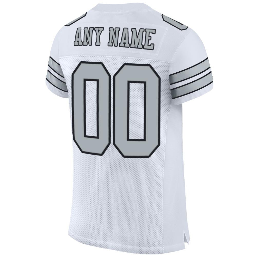 Custom White Silver-Black Mesh Authentic Football Jersey photo 2