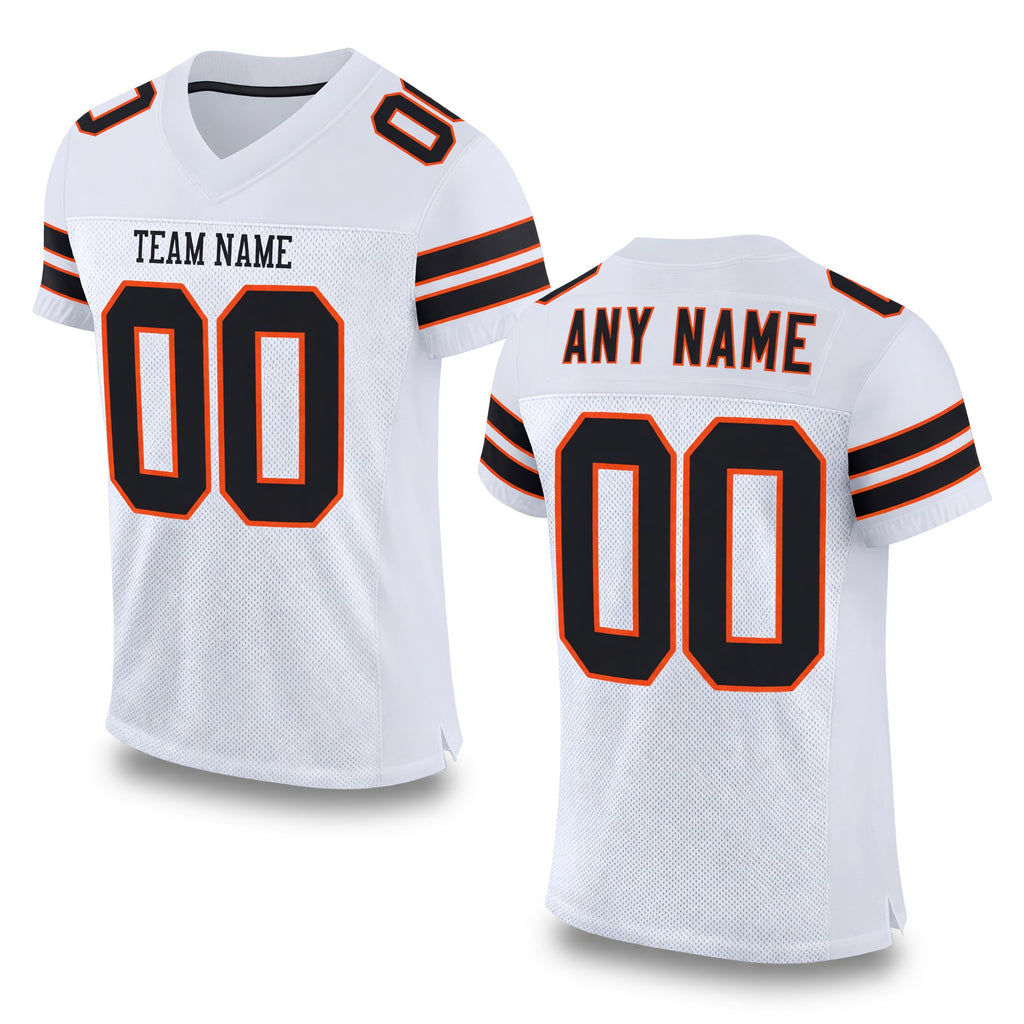 Custom White Black-Orange Mesh Authentic Football Jersey