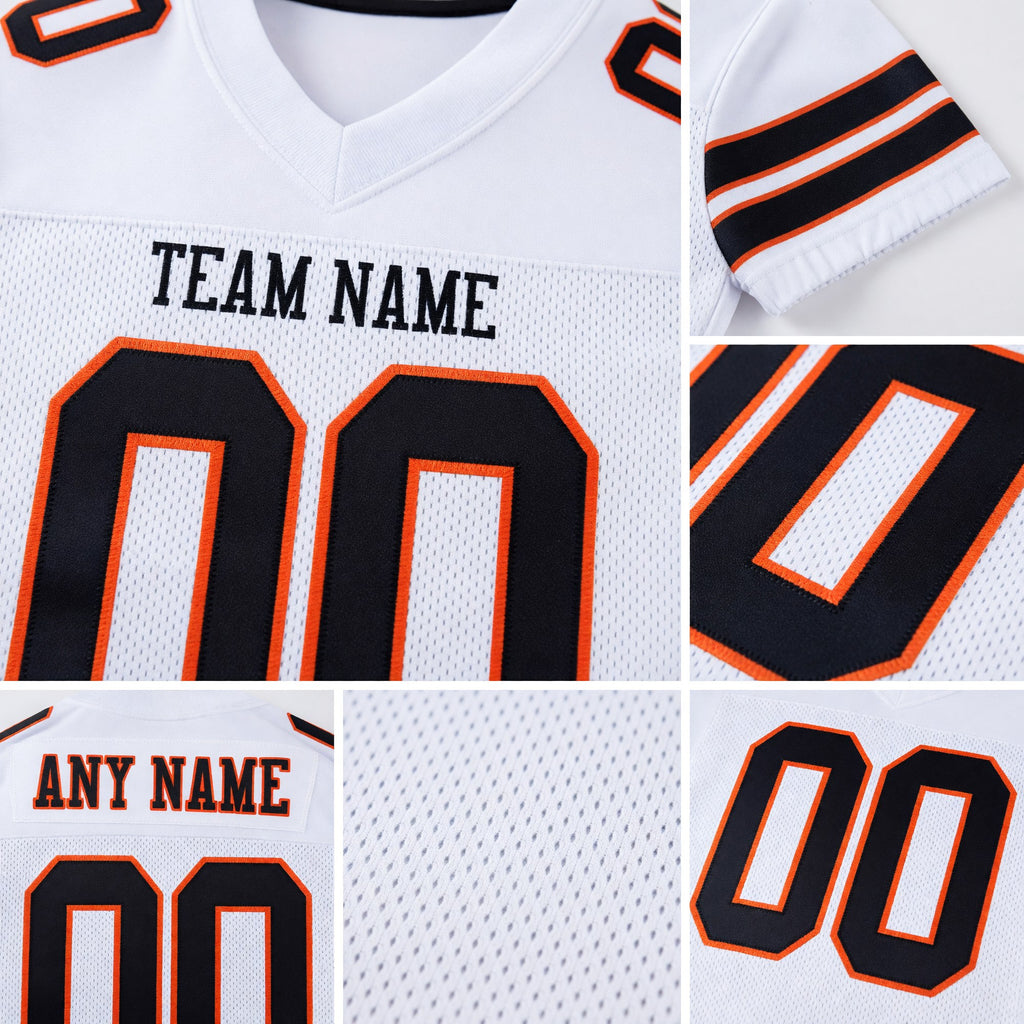 Custom White Black-Orange Mesh Authentic Football Jersey detail