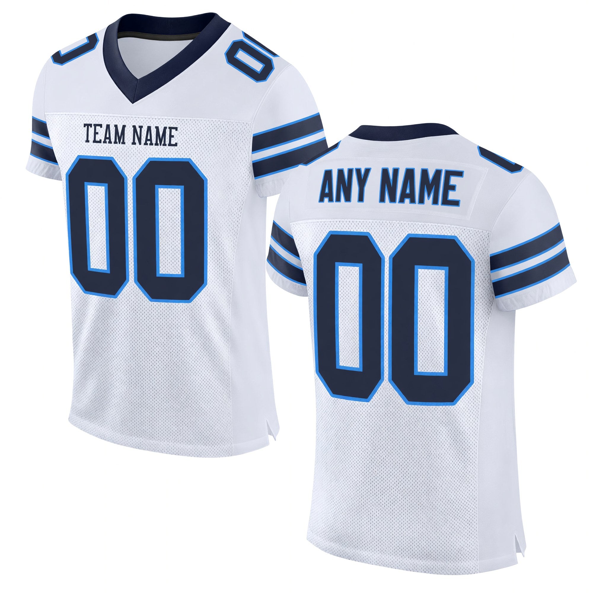 Custom White Navy-Powder Blue Mesh Authentic Football Jersey