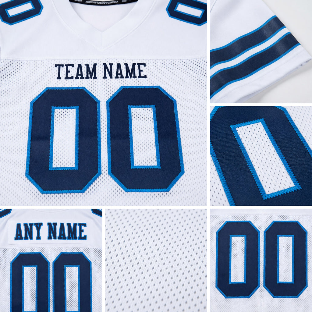 Custom White Navy-Powder Blue Mesh Authentic Football Jersey detail