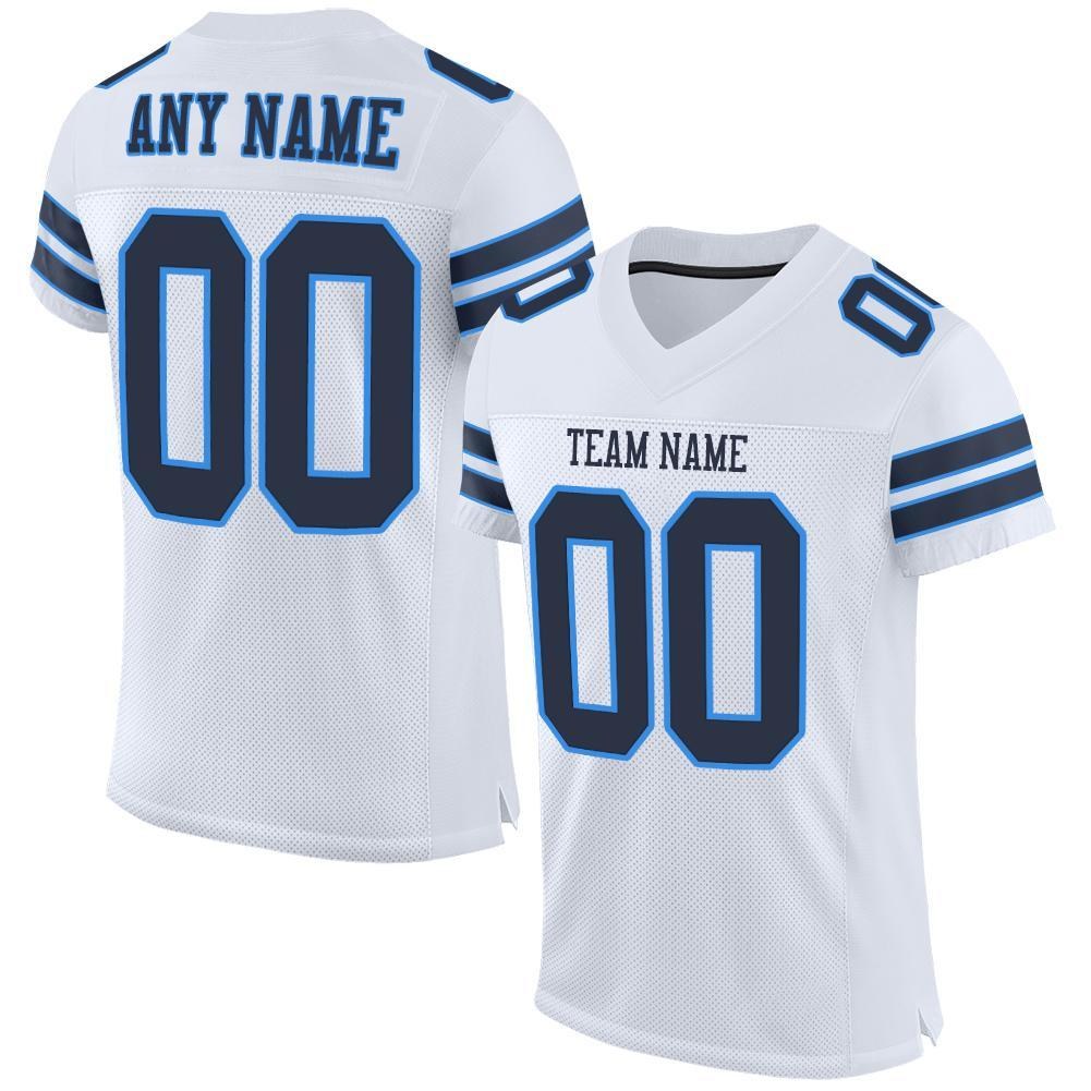 Custom White Navy-Powder Blue Mesh Authentic Football Jersey photo 1