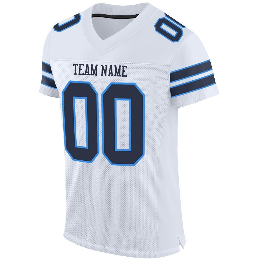 Custom White Navy-Powder Blue Mesh Authentic Football Jersey photo 2