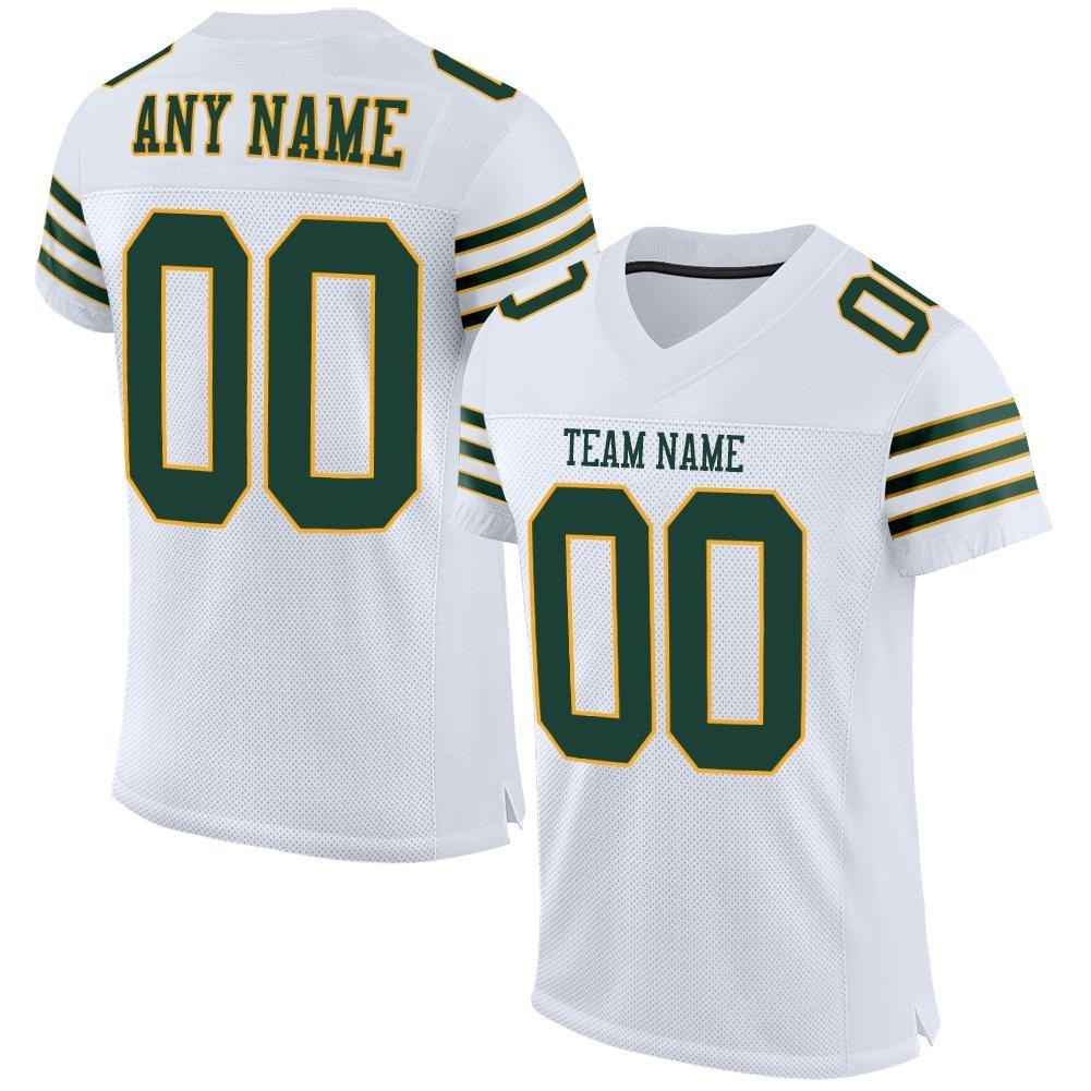 Custom White Green-Gold Mesh Authentic Football Jersey photo 1