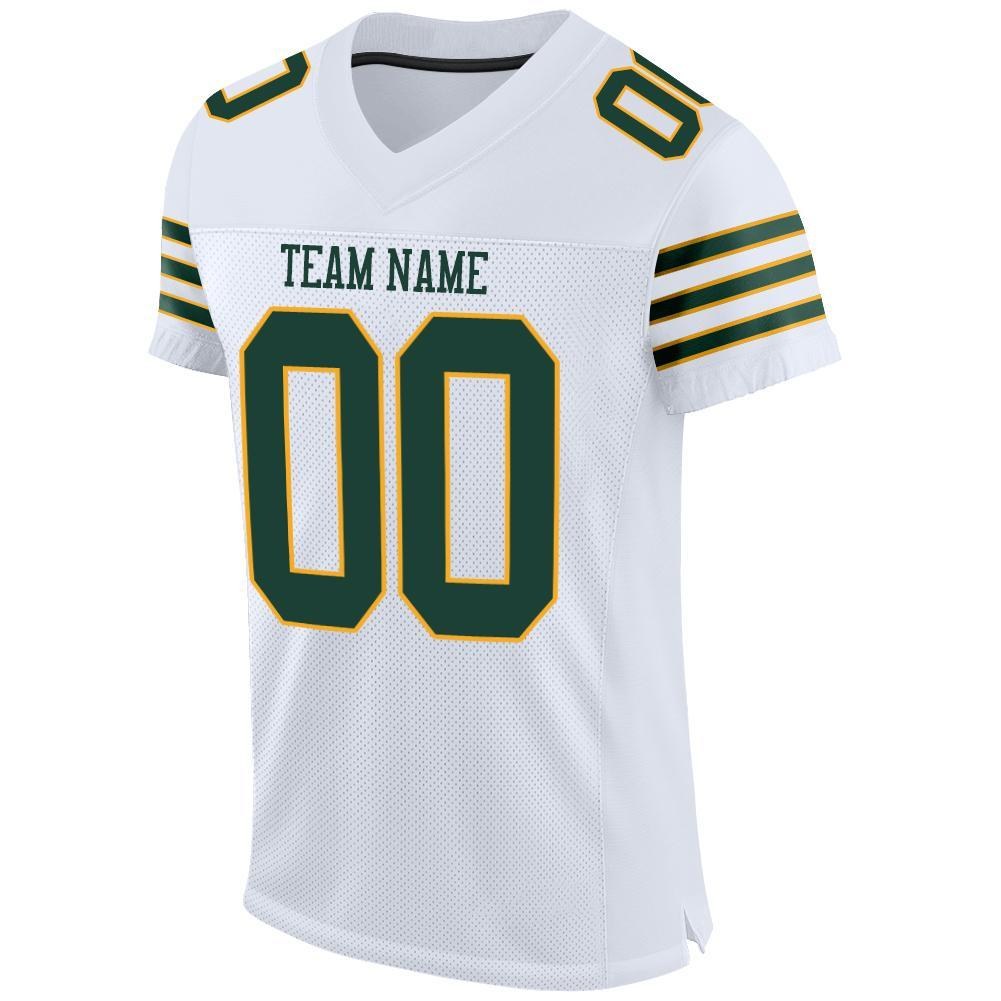 Custom White Green-Gold Mesh Authentic Football Jersey photo 2