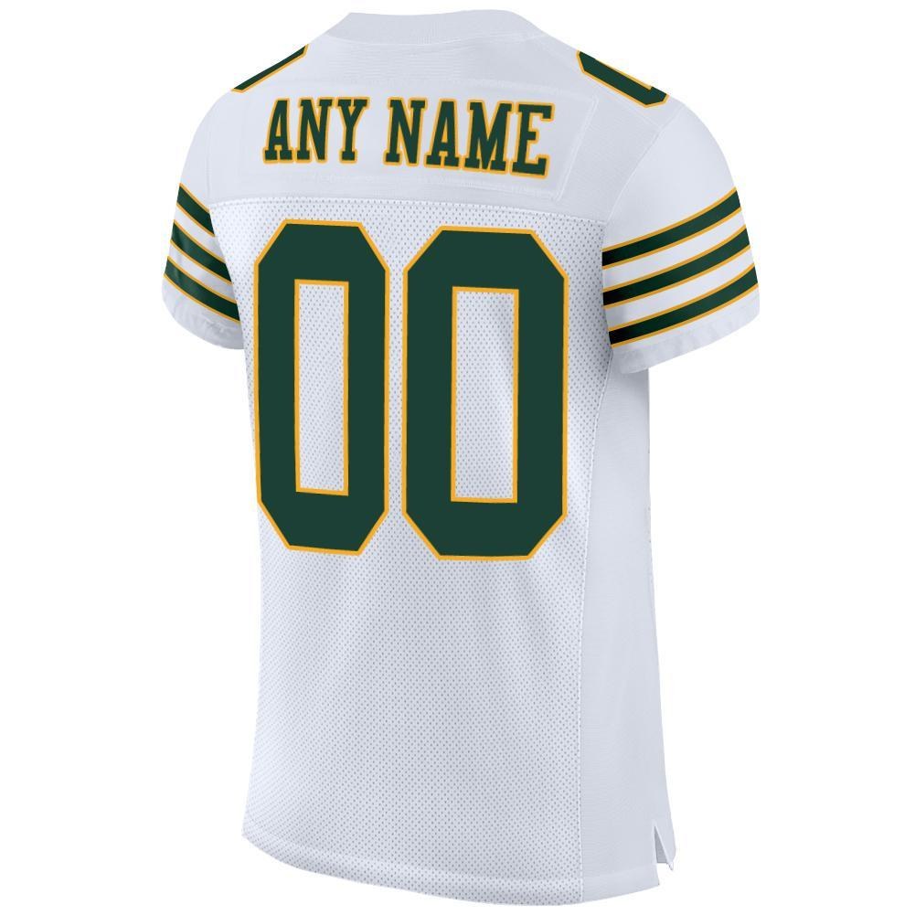 Custom White Green-Gold Mesh Authentic Football Jersey photo 3