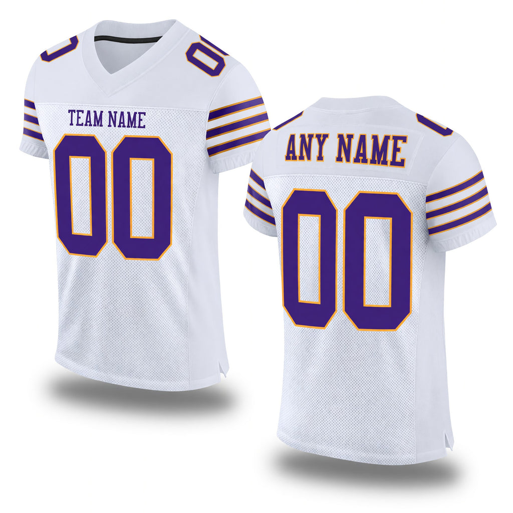 Custom White Purple-Gold Mesh Authentic Football Jersey