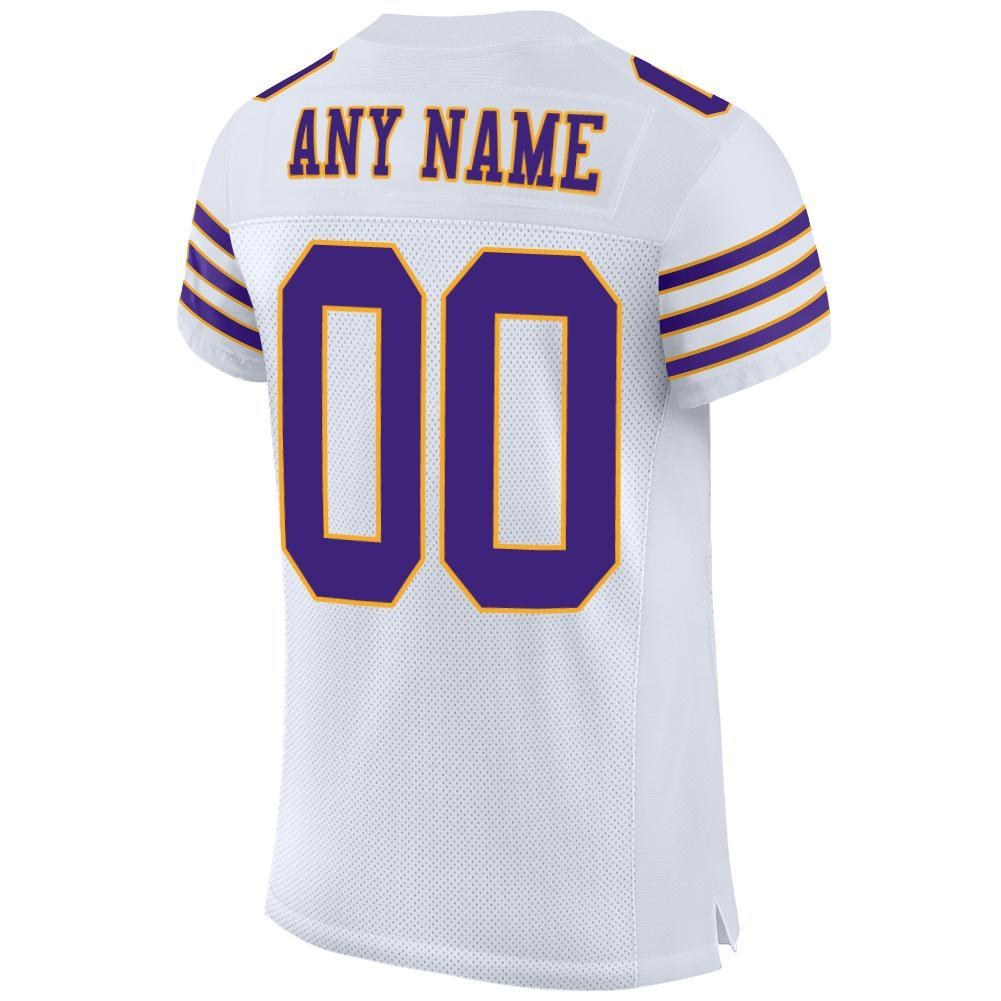 Custom White Purple-Gold Mesh Authentic Football Jersey photo 3
