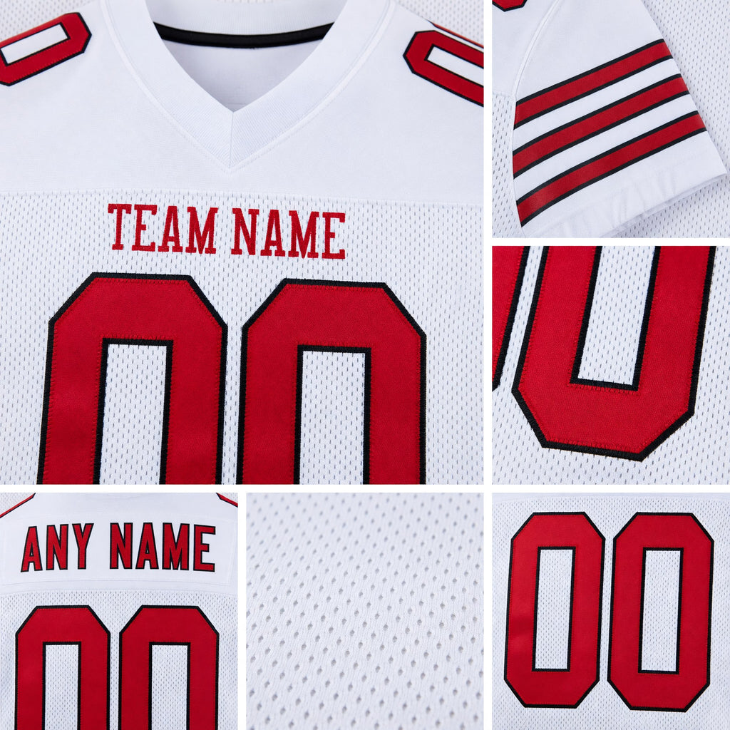 Custom White Red-Black Mesh Authentic Football Jersey detail