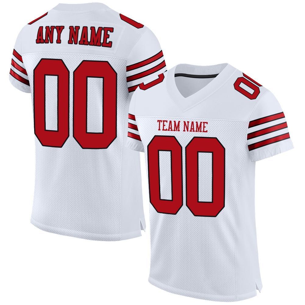 Custom White Red-Black Mesh Authentic Football Jersey photo 1