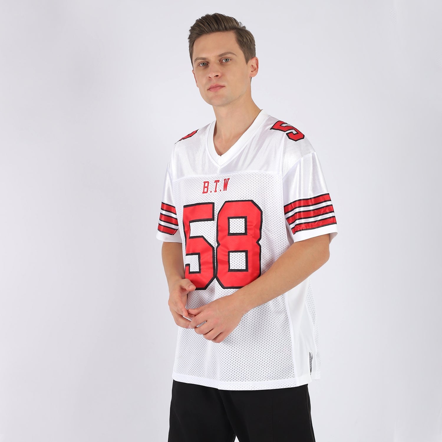 Custom White Red-Black Mesh Authentic Football Jersey photo 2