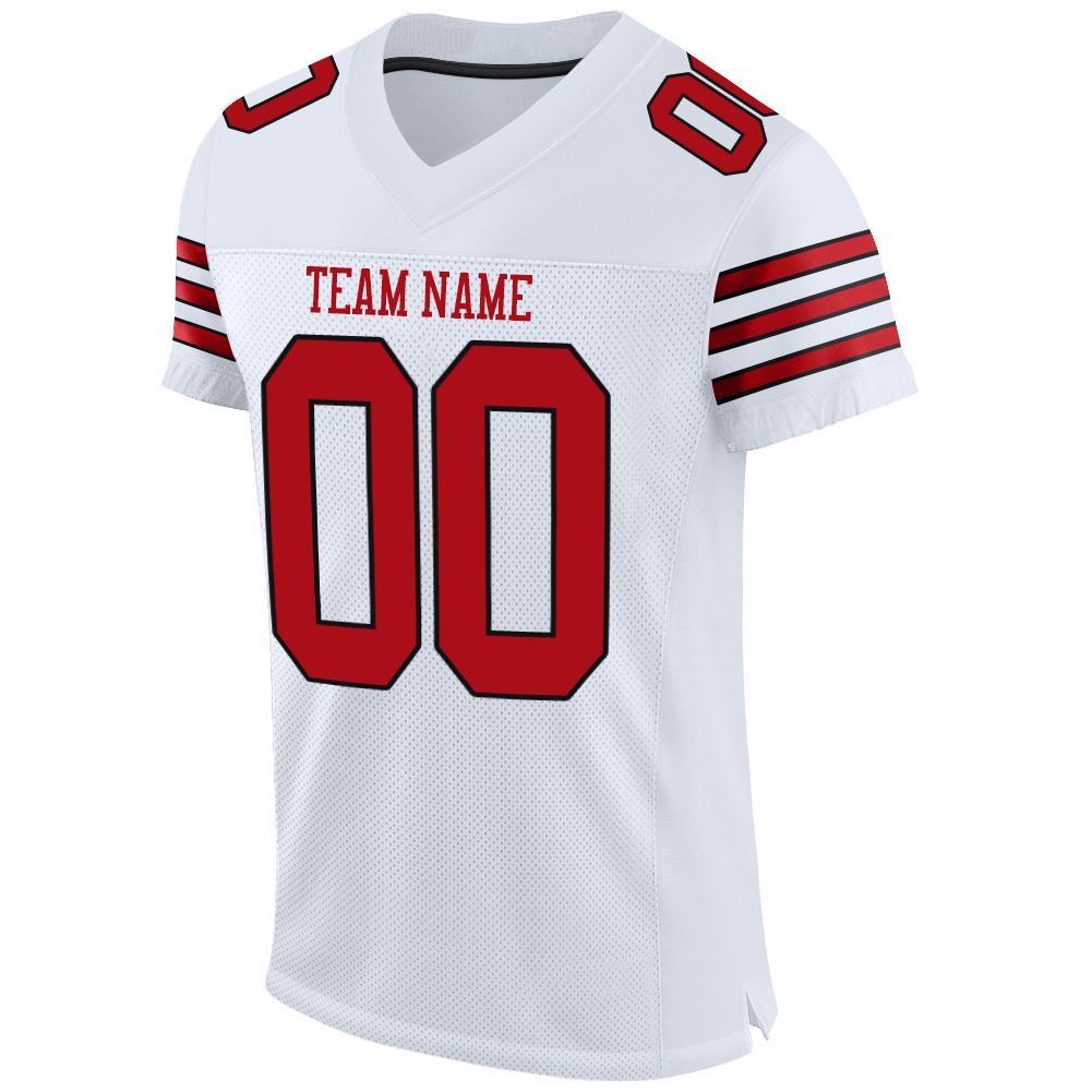 Custom White Red-Black Mesh Authentic Football Jersey photo 3