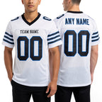 Custom White Black-Panther Blue Mesh Authentic Football Jersey worn front and back