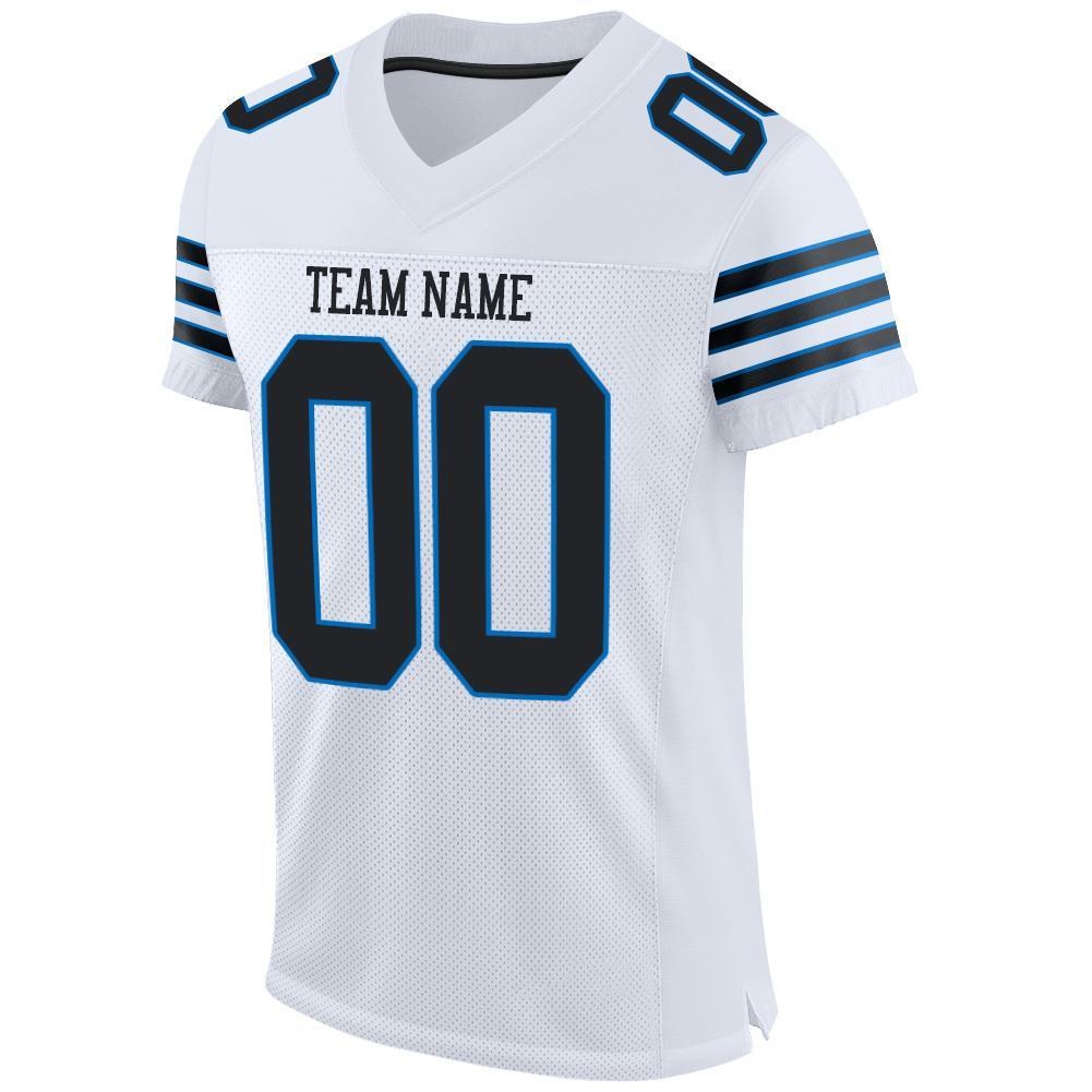 Custom White Black-Panther Blue Mesh Authentic Football Jersey photo 2