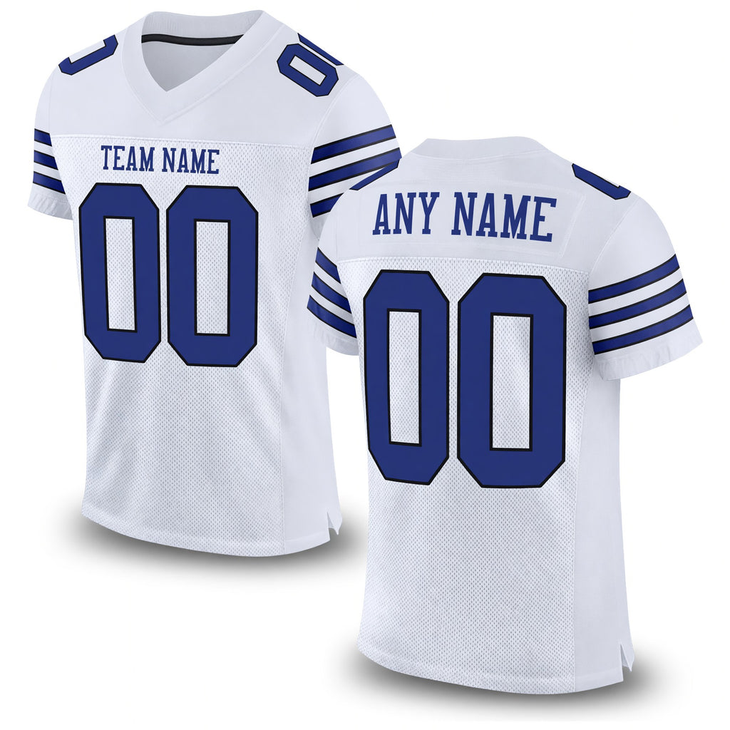 Custom White Royal-Black Mesh Authentic Football Jersey