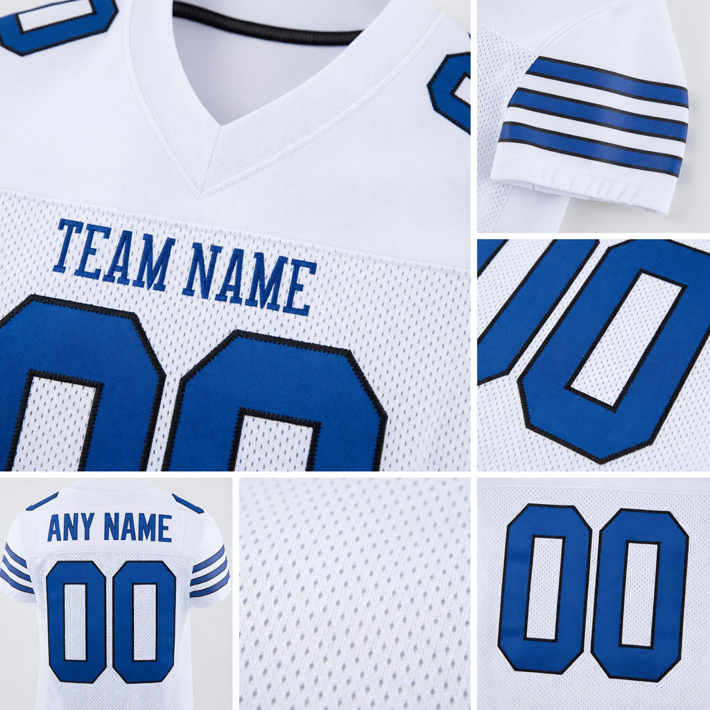 Custom White Royal-Black Mesh Authentic Football Jersey detail