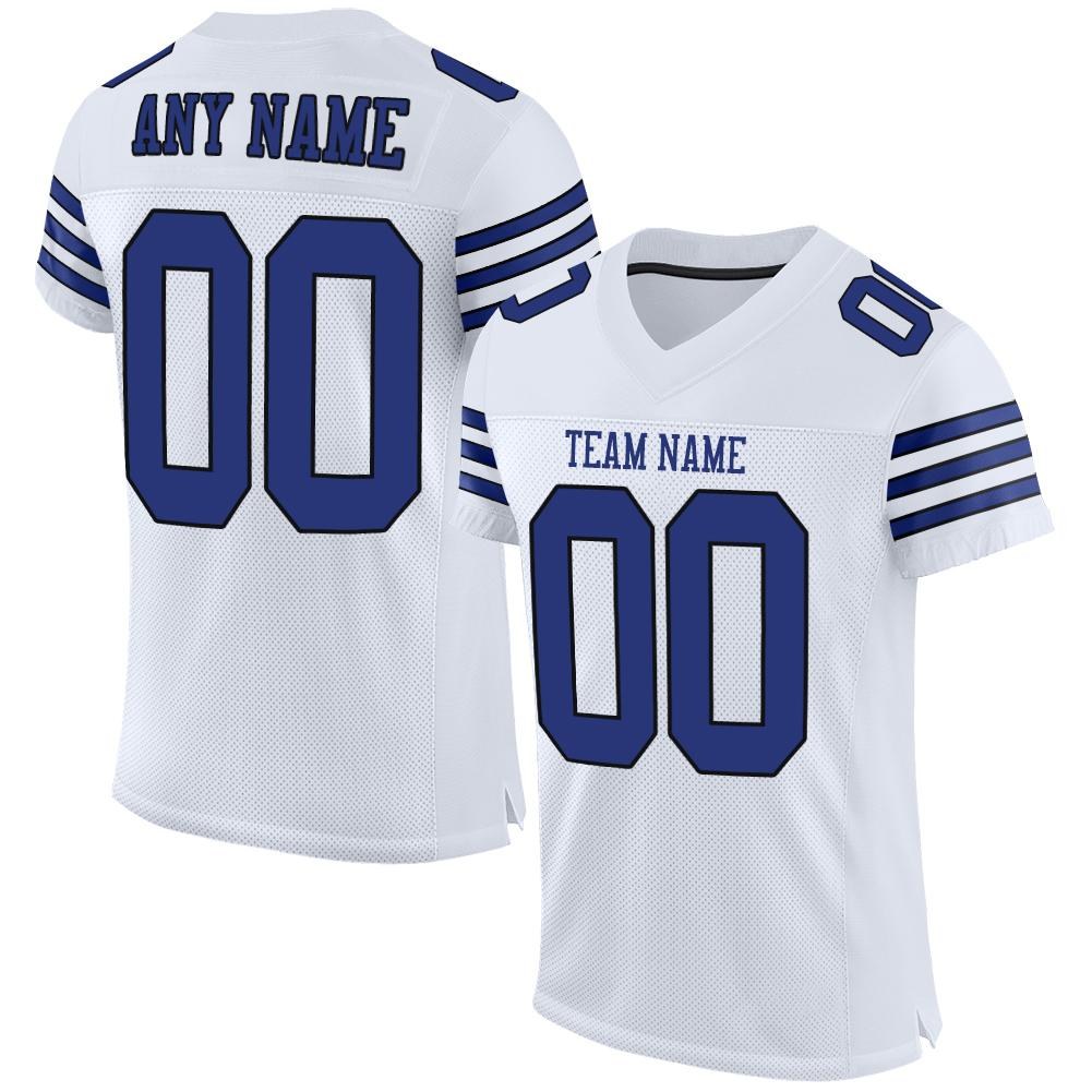 Custom White Royal-Black Mesh Authentic Football Jersey photo 1