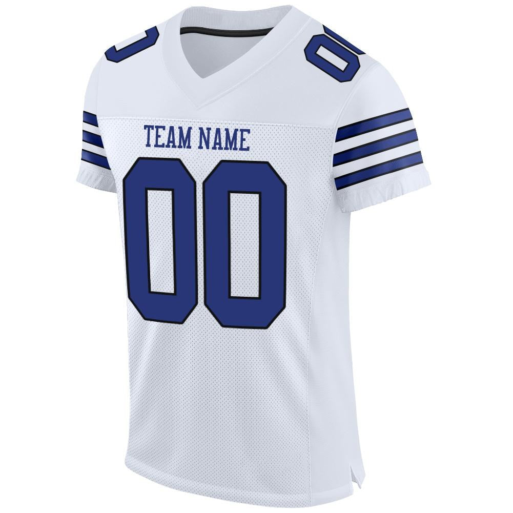 Custom White Royal-Black Mesh Authentic Football Jersey photo 2