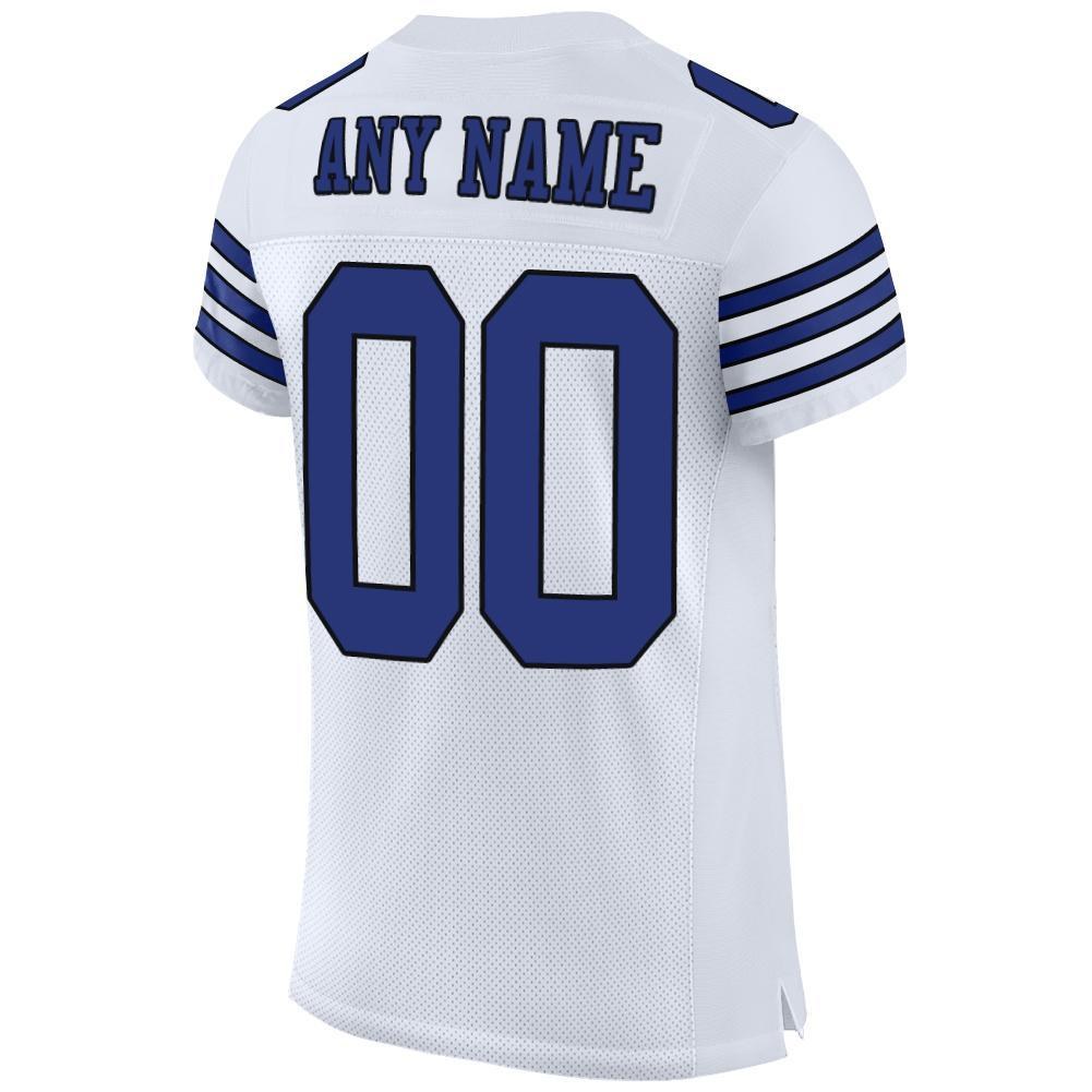 Custom White Royal-Black Mesh Authentic Football Jersey photo 3