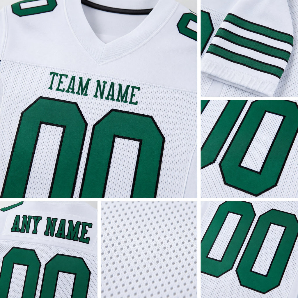 Custom White Grass Green-Black Mesh Authentic Football Jersey detail