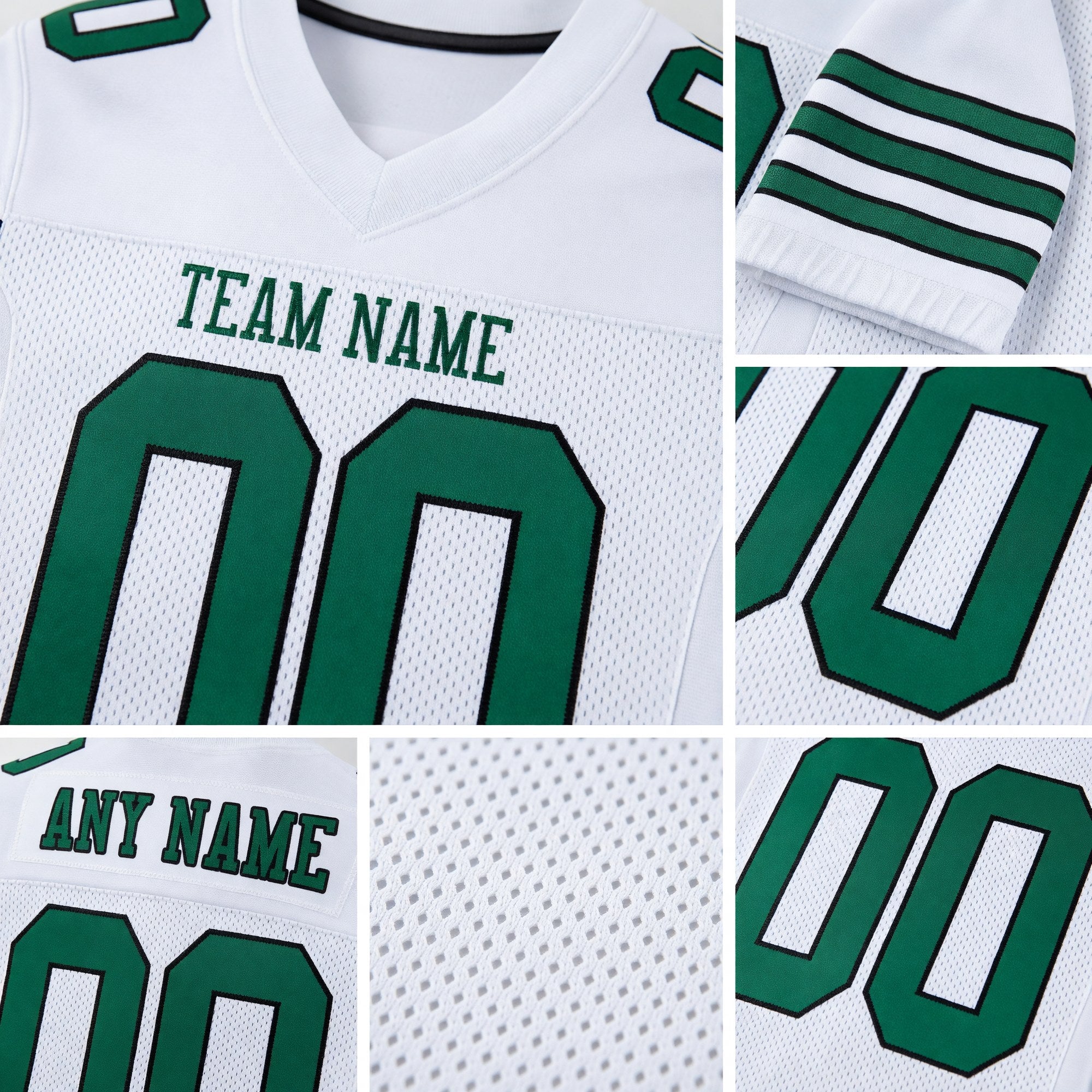 Custom White Grass Green-Black Mesh Authentic Football Jersey detail