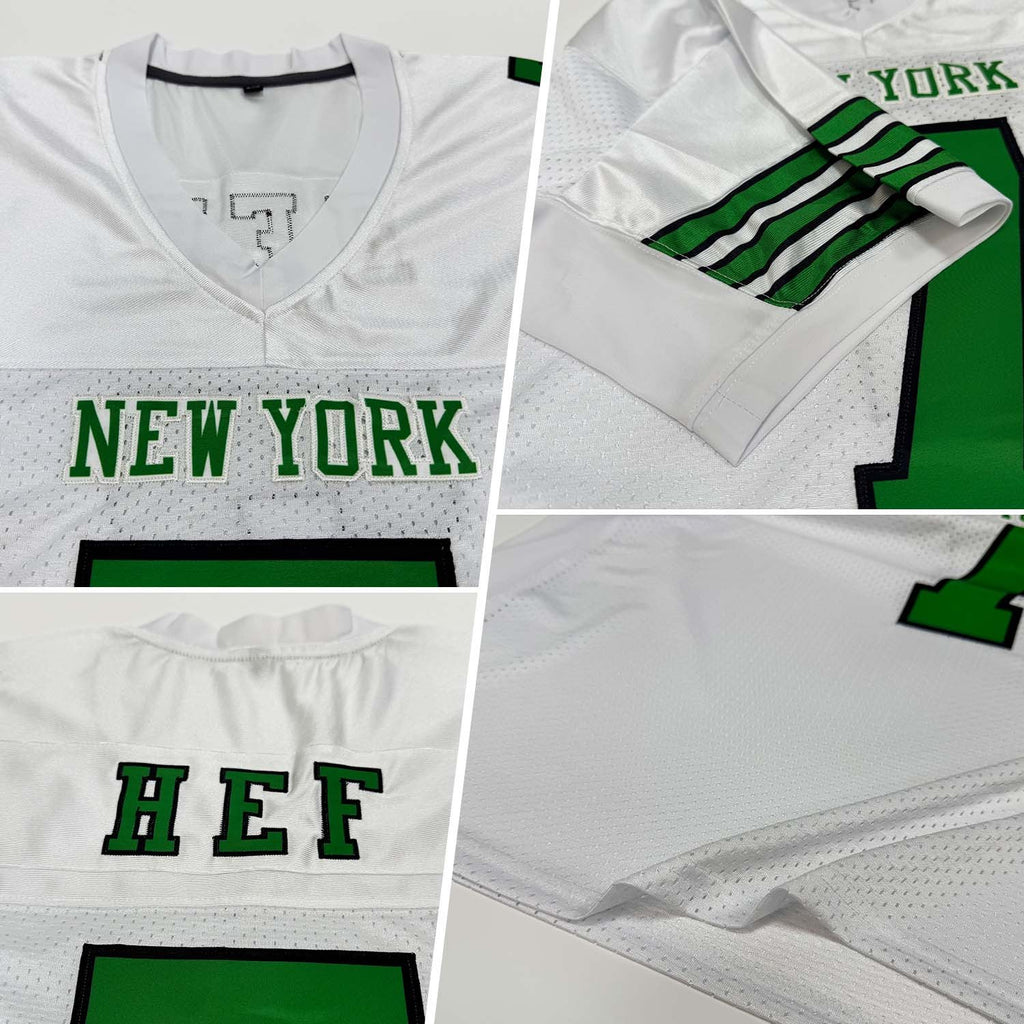 Custom White Grass Green-Black Mesh Authentic Football Jersey photo 2