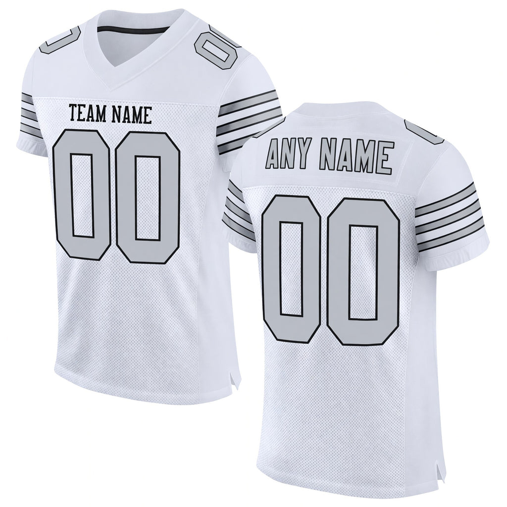 Custom White Silver-Black Mesh Authentic Football Jersey