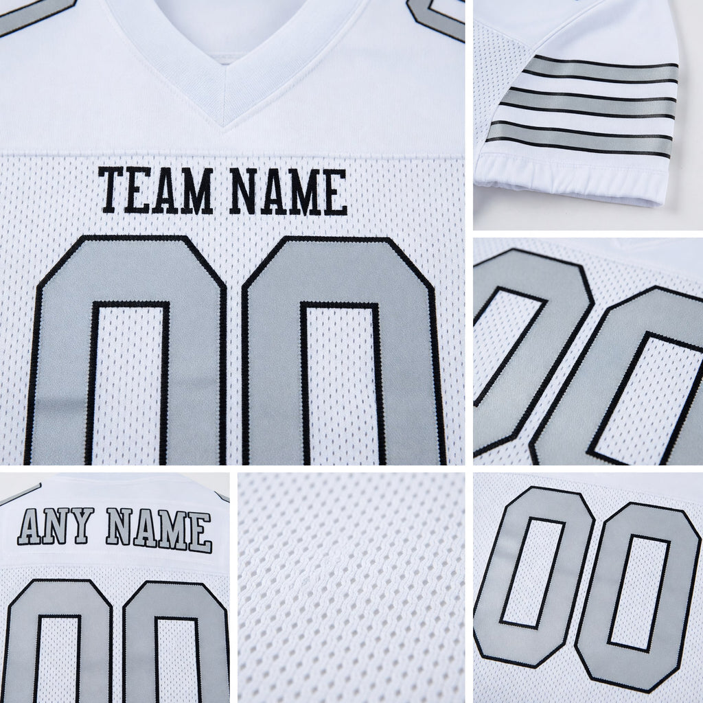 Custom White Silver-Black Mesh Authentic Football Jersey detail