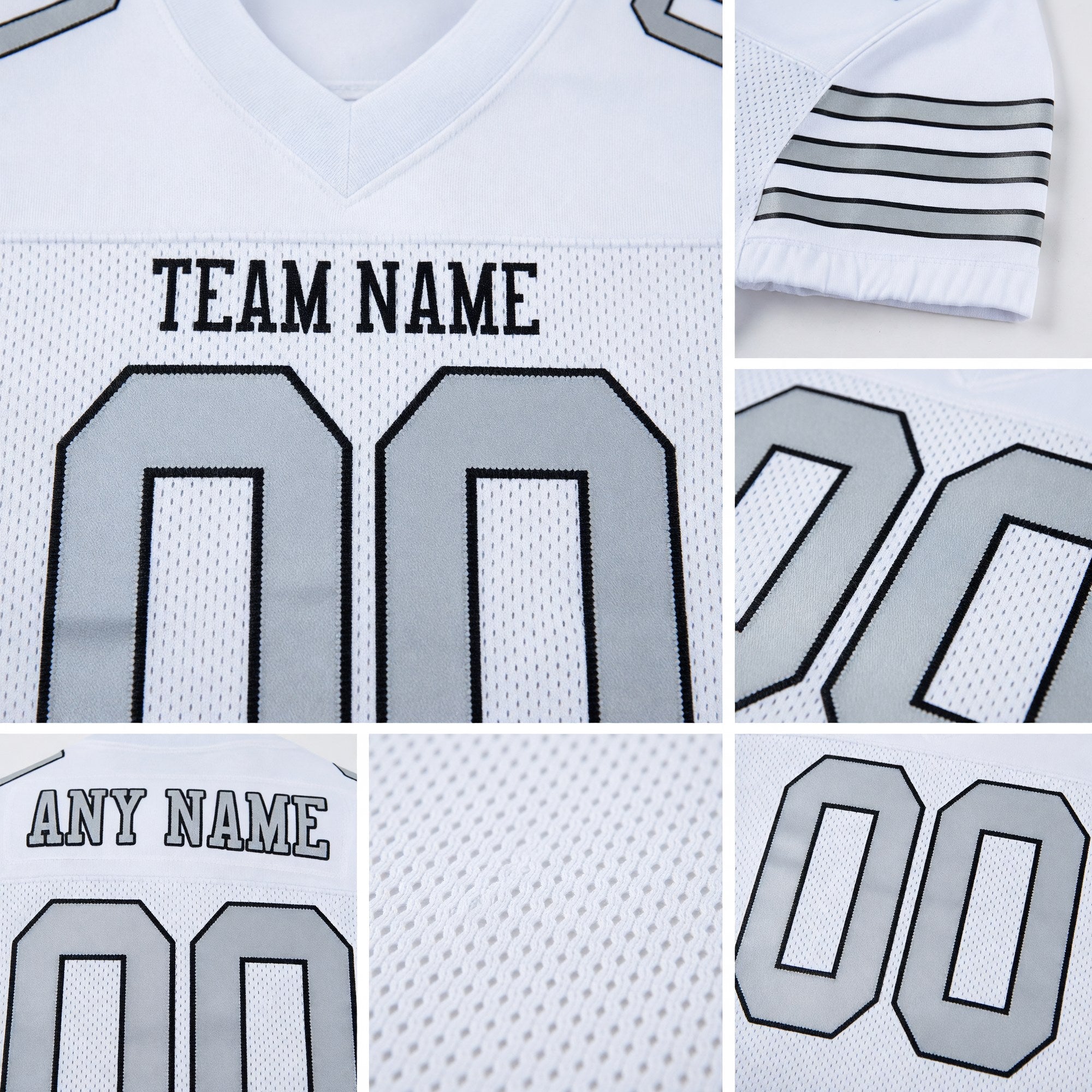 Custom White Silver-Black Mesh Authentic Football Jersey detail
