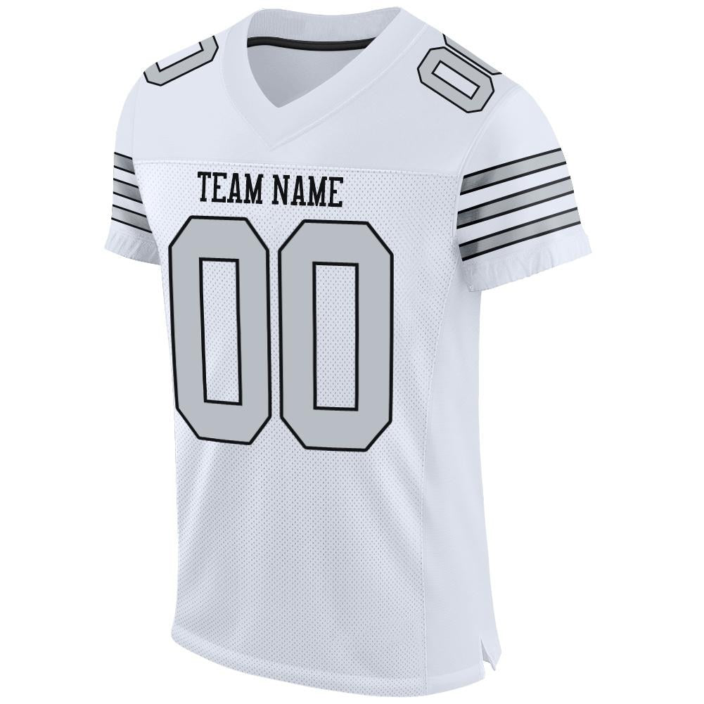 Custom White Silver-Black Mesh Authentic Football Jersey photo 2