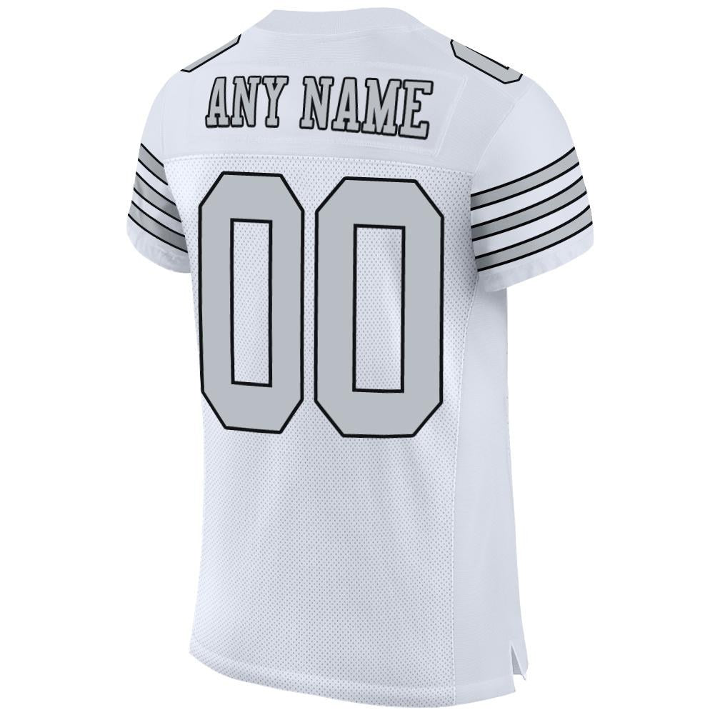 Custom White Silver-Black Mesh Authentic Football Jersey photo 3