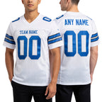 Custom White Panther Blue-Light Gray Mesh Authentic Football Jersey worn front and back