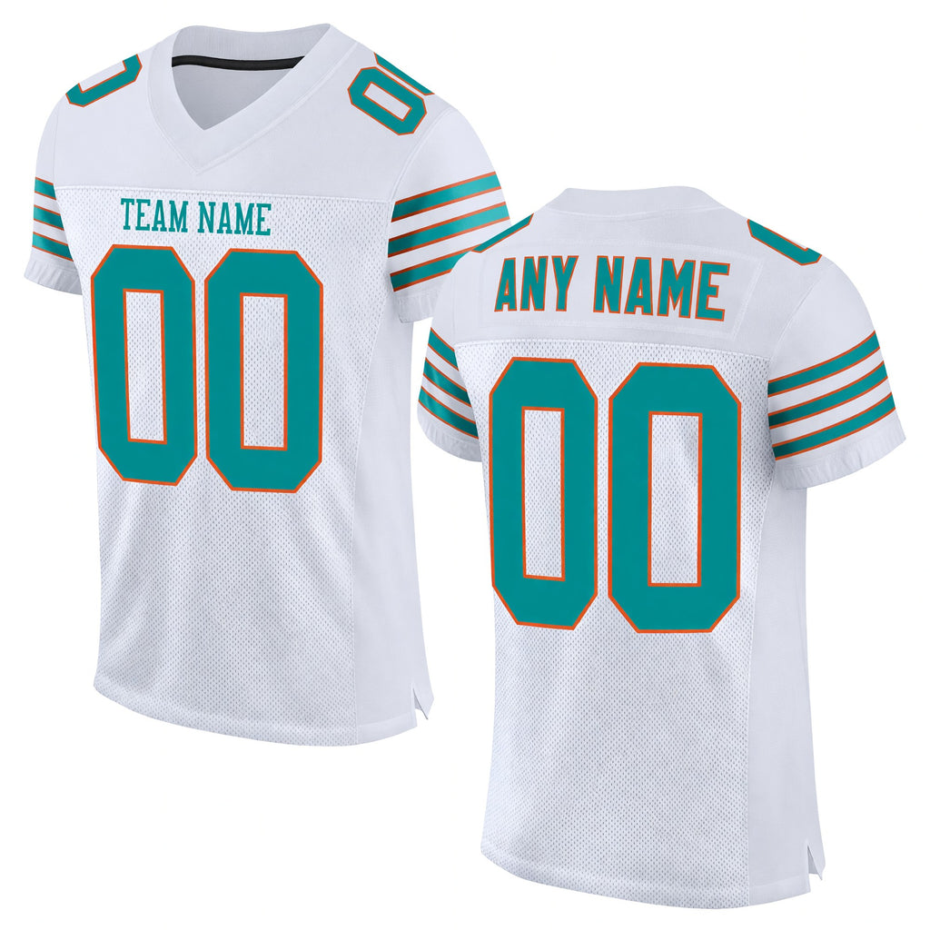 Custom White Aqua-Orange Mesh Authentic Football Jersey