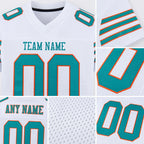 Custom White Aqua-Orange Mesh Authentic Football Jersey detail