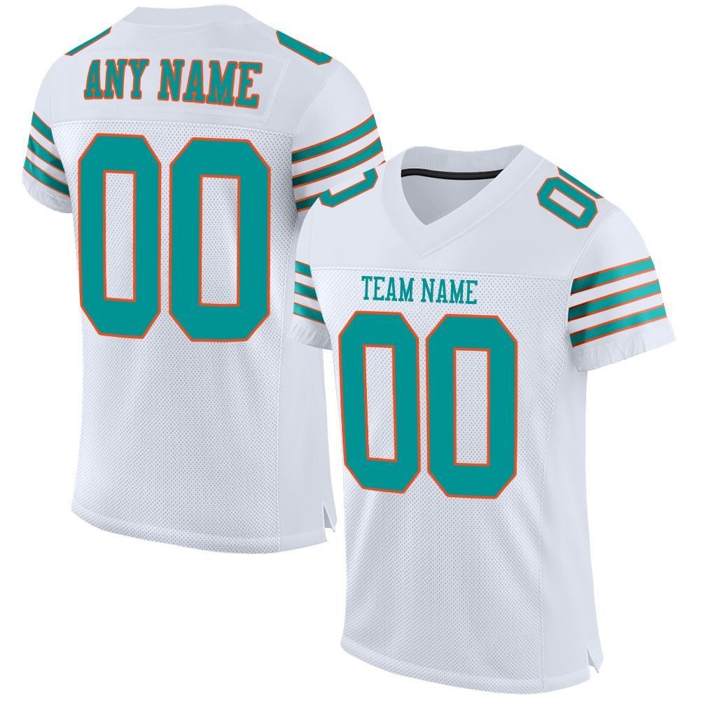 Custom White Aqua-Orange Mesh Authentic Football Jersey photo 1