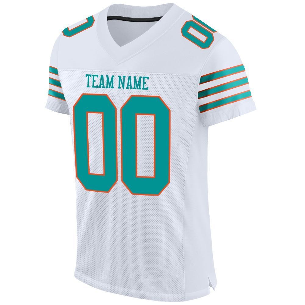 Custom White Aqua-Orange Mesh Authentic Football Jersey photo 2