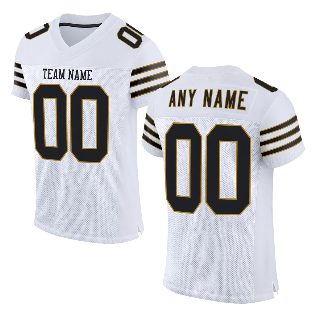 Custom White Black-Old Gold Mesh Authentic Football Jersey