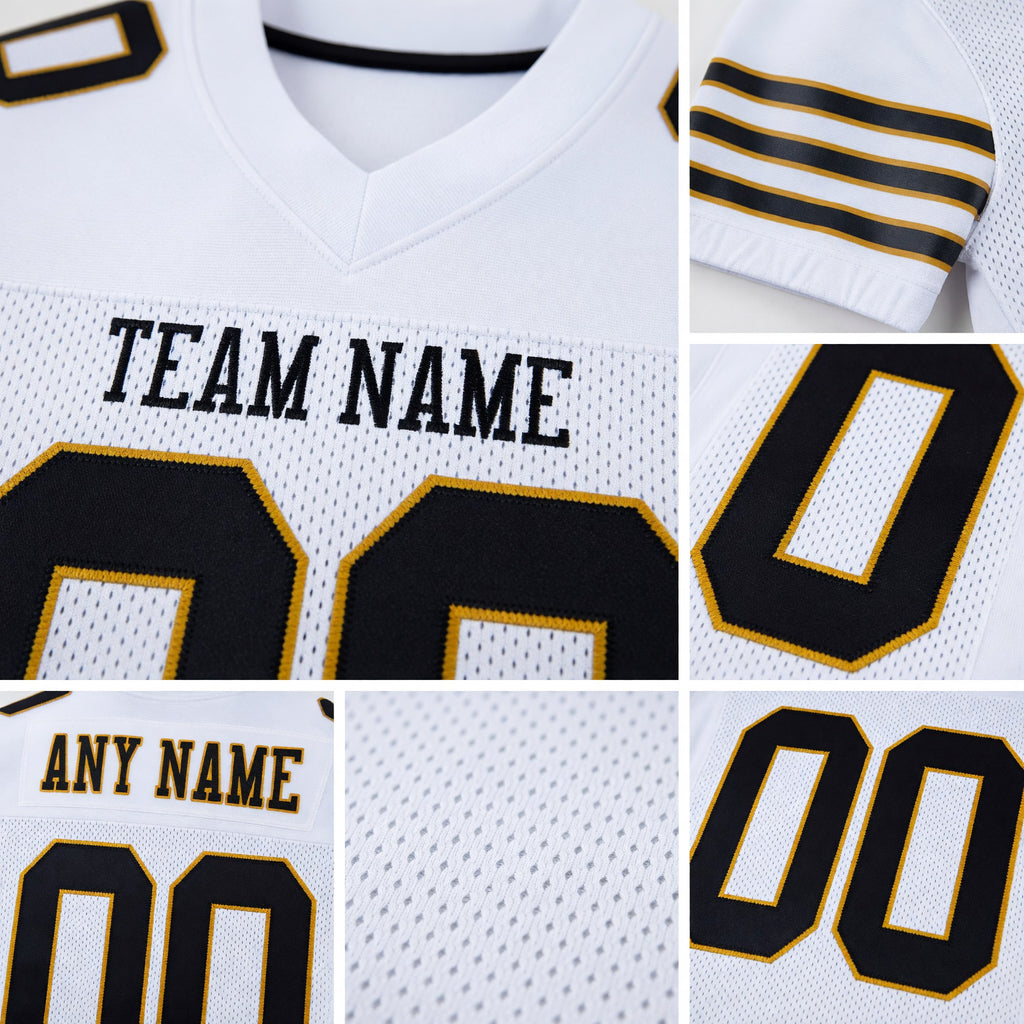 Custom White Black-Old Gold Mesh Authentic Football Jersey detail