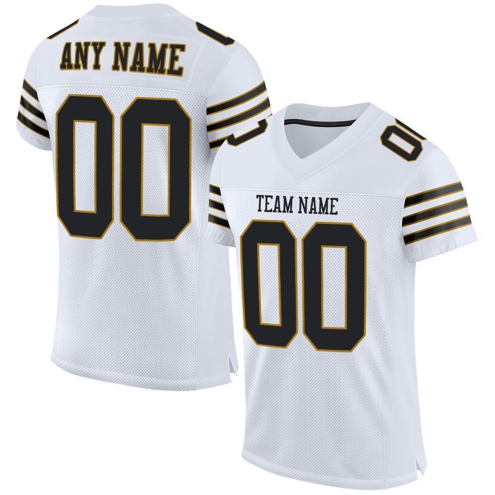 Custom White Black-Old Gold Mesh Authentic Football Jersey photo 1