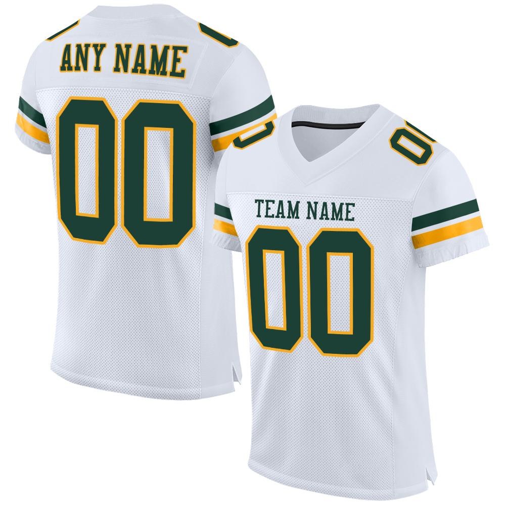 Custom White Green-Gold Mesh Authentic Football Jersey photo 1