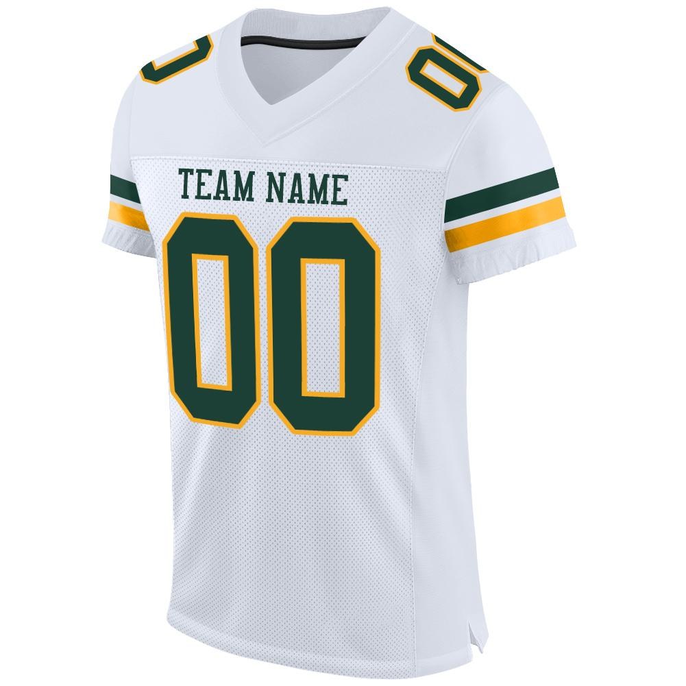 Custom White Green-Gold Mesh Authentic Football Jersey photo 2