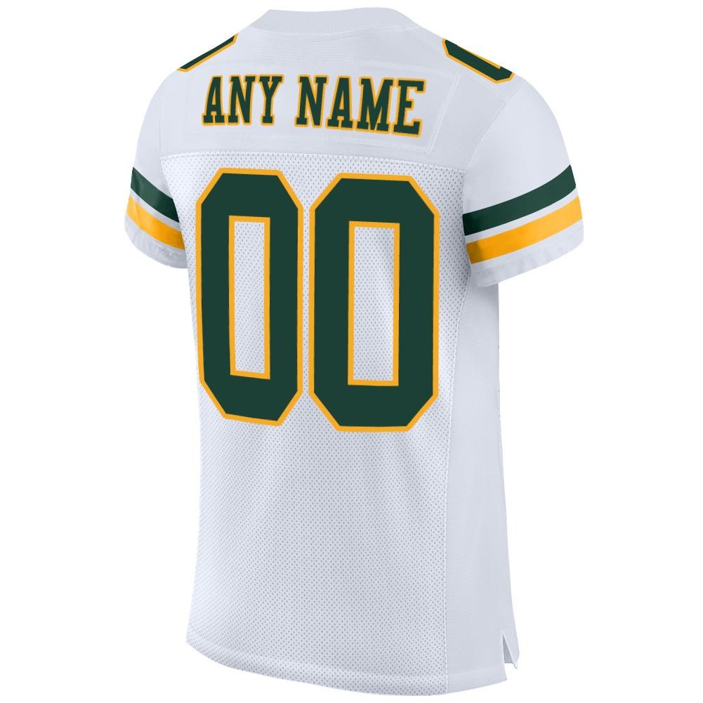 Custom White Green-Gold Mesh Authentic Football Jersey photo 3
