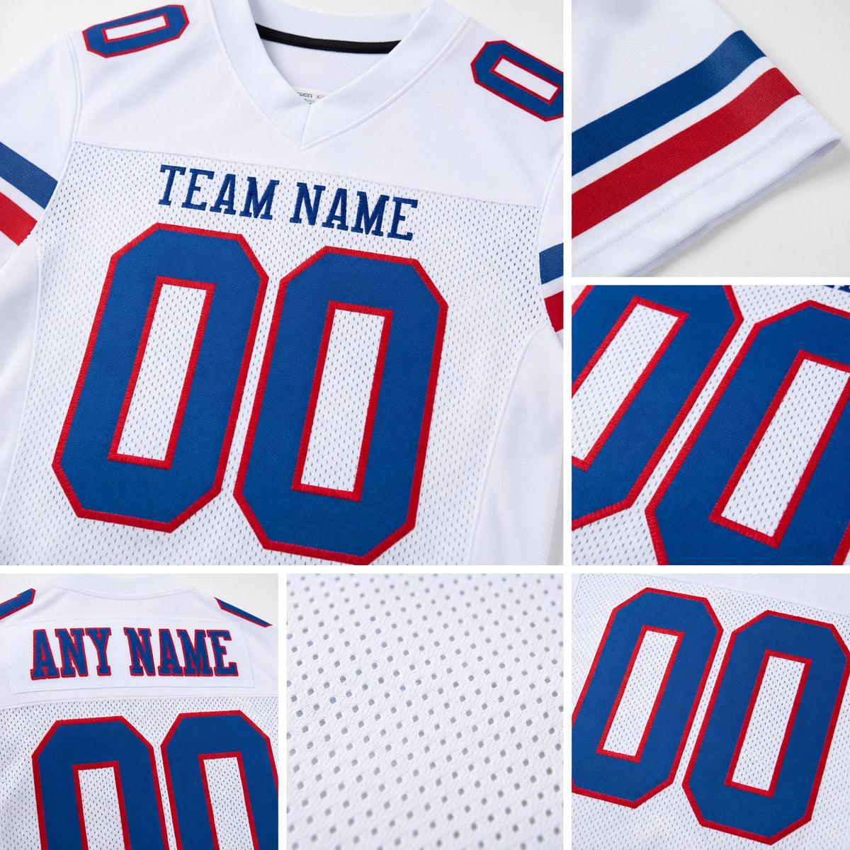 Custom White Royal-Red Mesh Authentic Football Jersey detail