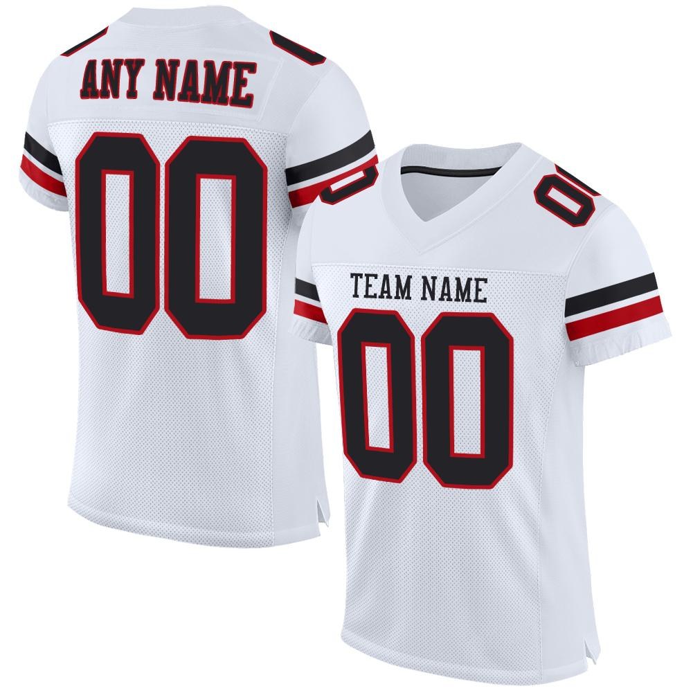 Custom White Black-Red Mesh Authentic Football Jersey photo 1