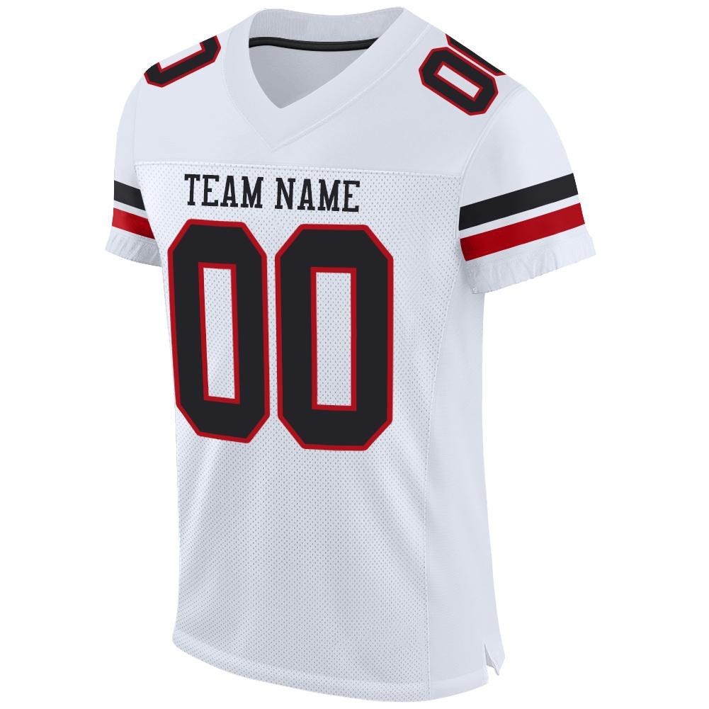 Custom White Black-Red Mesh Authentic Football Jersey photo 2