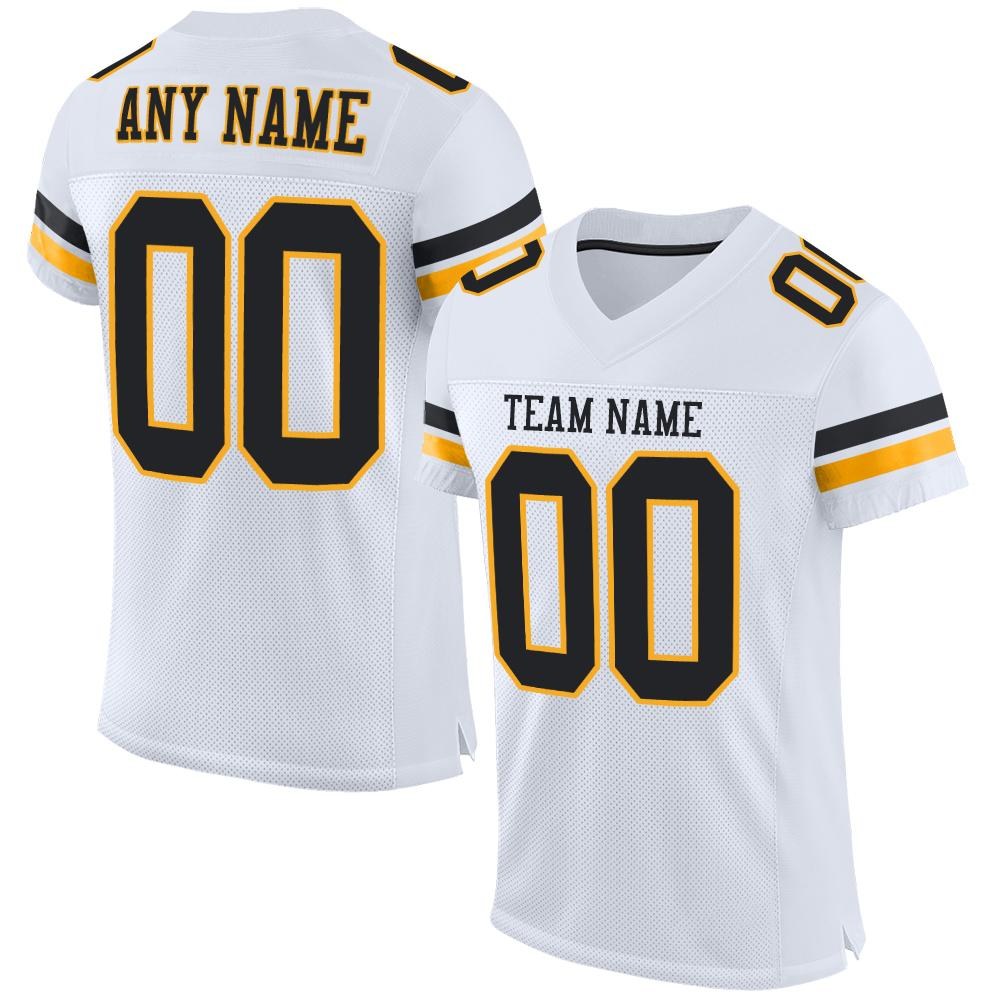 Custom White Black-Gold Mesh Authentic Football Jersey photo 1