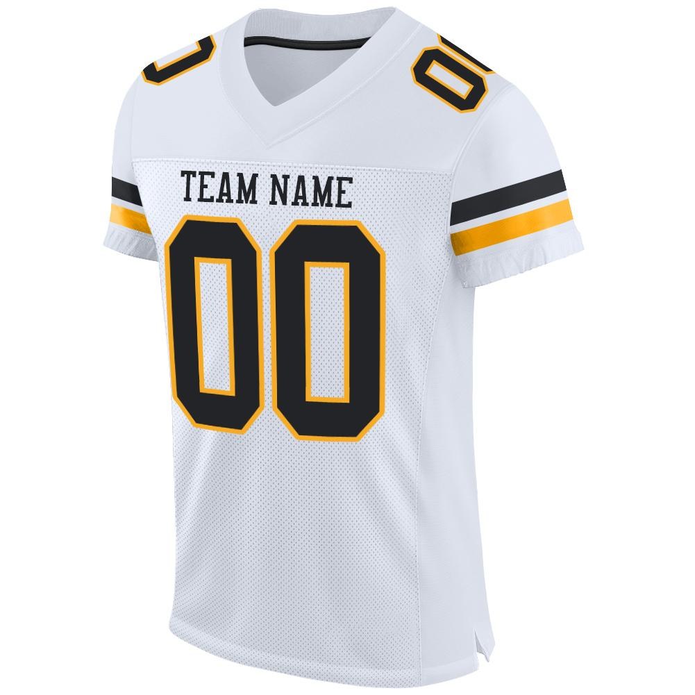 Custom White Black-Gold Mesh Authentic Football Jersey photo 2