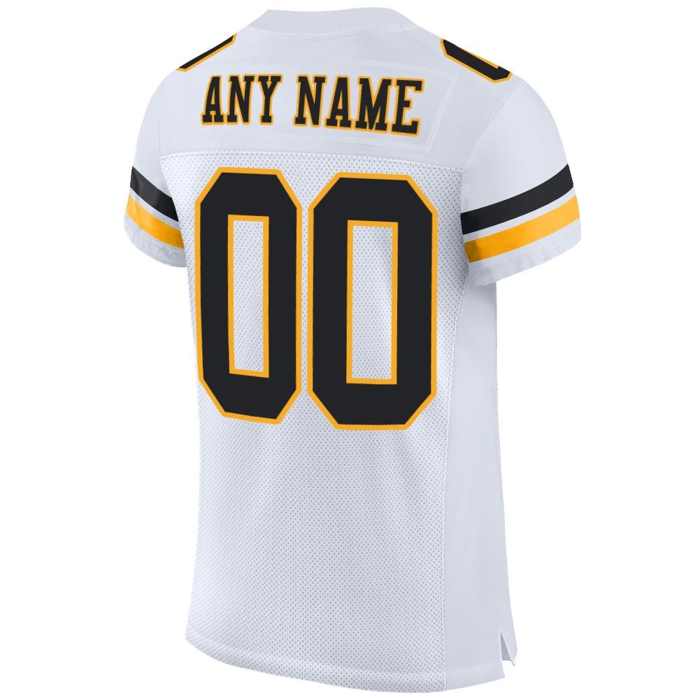 Custom White Black-Gold Mesh Authentic Football Jersey photo 3