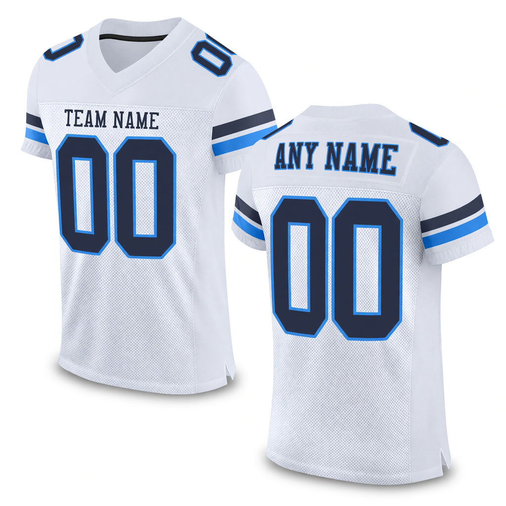 Custom White Navy-Powder Blue Mesh Authentic Football Jersey