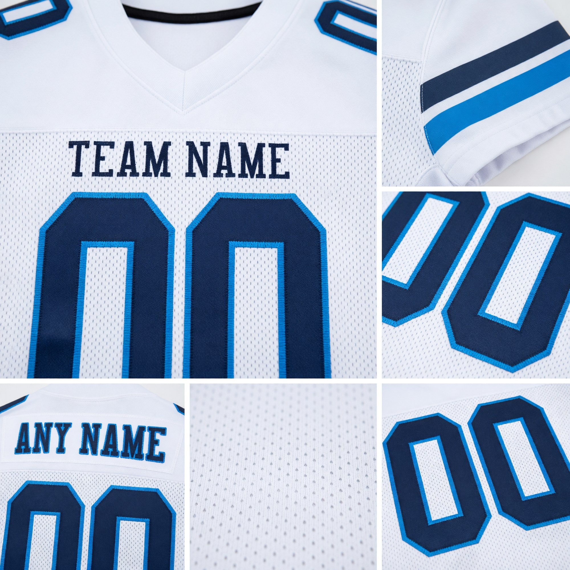 Custom White Navy-Powder Blue Mesh Authentic Football Jersey detail
